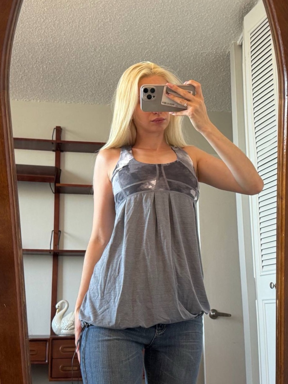 lululemon athletica Gray Sleeveless Tank with Patterned Yoke